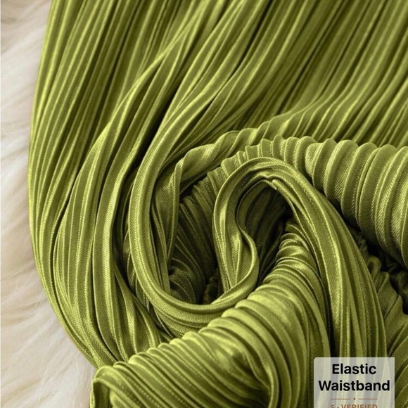 Omancia Solid Accordian Green Wide Leg Elastic Band Pants Sz XL - Picture 7 of 7